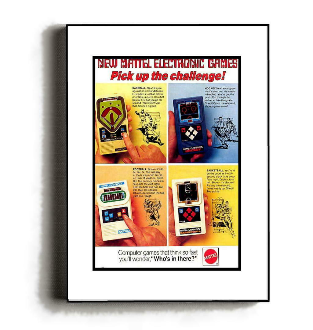 Framed Mattel Electronic Football Basketball Baseball Hockey retro Magazine Ad