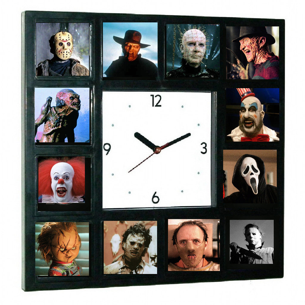 GLOW-IN-THE-DARK Horror Movie  Hannibal Lecter, Pinhead, Pumpkinhead, Chucky, Leatherface, Scream, Captain Spaulding, Michael Myers, Jason Voorhees, Creeper, Pennywise, Freddy Krueger, Halloween Clock