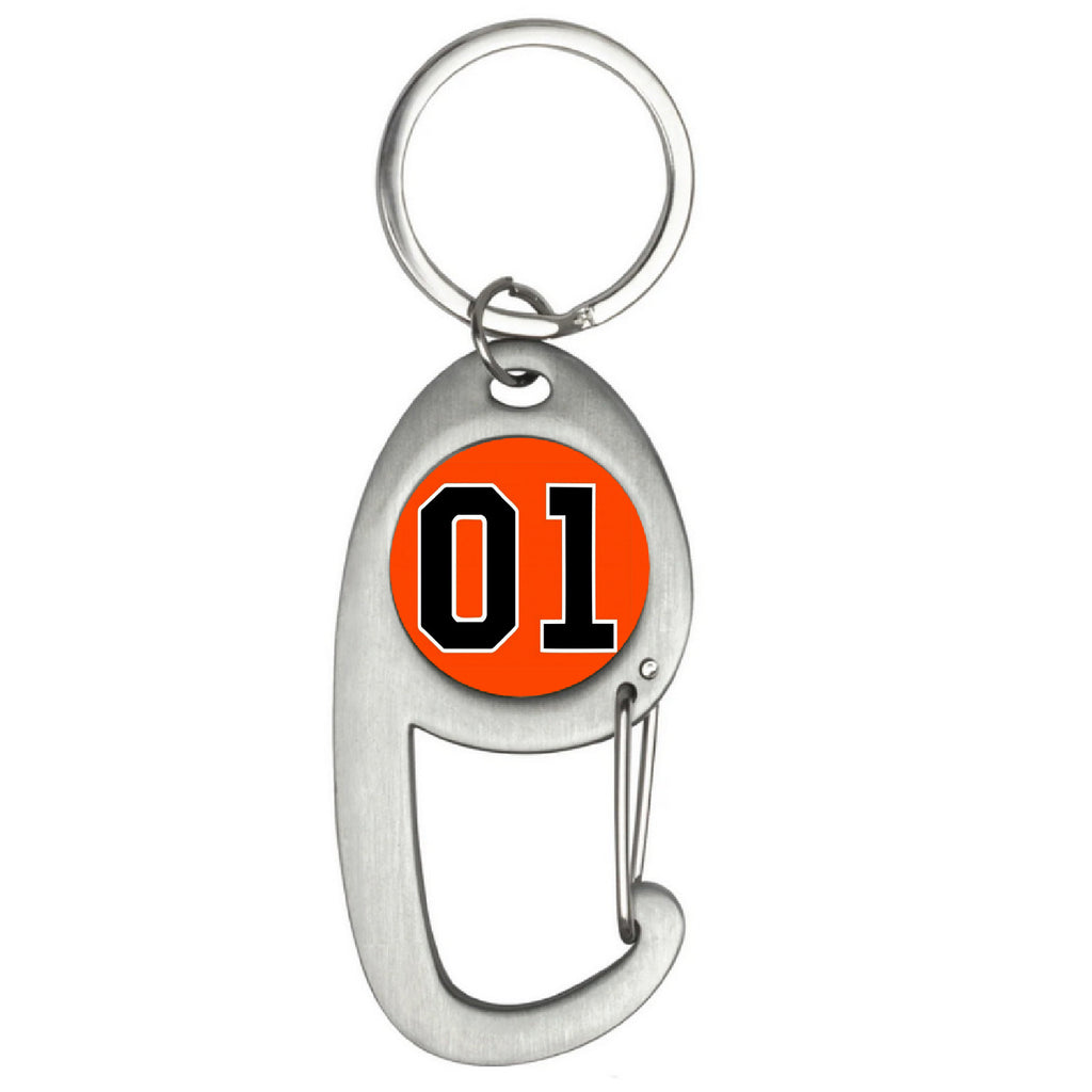 Dukes Of Hazzard Car number 01 Premium Brushed Silver Carabiner Keychain