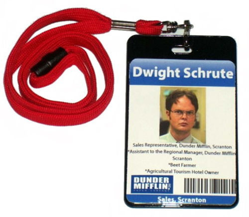Dwight Schrute The Office Dunder Mifflin ID Badge Halloween Costume prop.