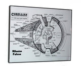 Framed spec plate chrome metal plans to Star Wars Millennium Falcon Han Solo , Vehicles - n/a, Final Score Products
 - 2