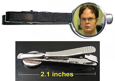 The Office TV show Dwight Schrute Tie Clip Clasp Bar Slide Silver Metal Shiny