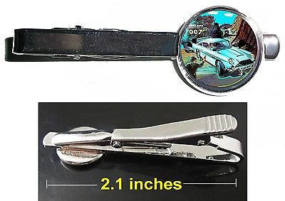 James Bond 007 Lunchbox art Tie Clip Clasp Bar Slide Silver Metal Shiny