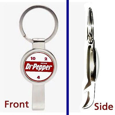 retro 10 4 2 Dr. Pepper pop Pennant or Keychain silver tone secret bottle opener