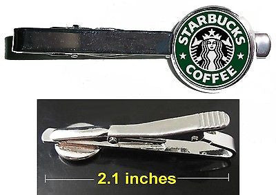 Starbucks Coffee Tie Clip Clasp Bar Slide Silver Metal Shiny