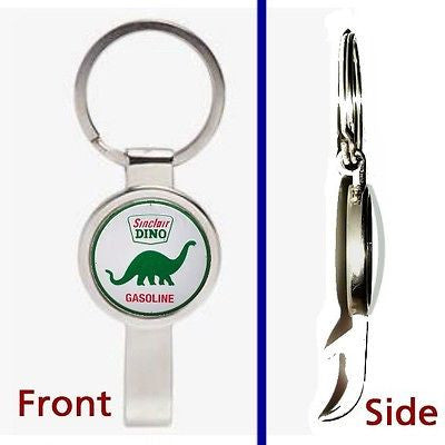Sinclair Gas & Oil Dino Pennant or Keychain silver tone secret bottle opener , Sinclair - Sinclair, Final Score Products
