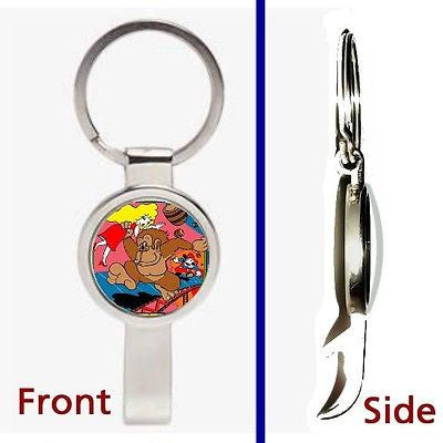 Original Donkey Kong art Pennant or Keychain silver tone secret bottle opener