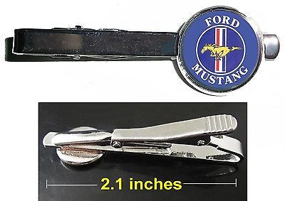 retro Ford Mustang logo Tie Clip Clasp Bar Slide Silver Metal Shiny , Ford - n/a, Final Score Products
