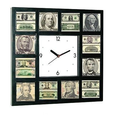 USD 100 50 20 10 5 1 Dollar Bill front and back Money Clock sales man cave