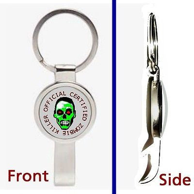 Official Zombie Killer Pennant or Keychain silver tone secret bottle opener