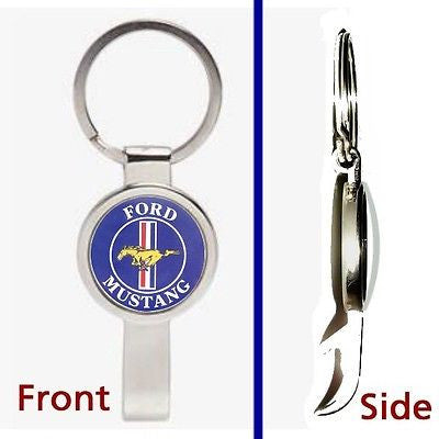 retro Ford Mustang Pennant or Keychain silver tone secret bottle opener