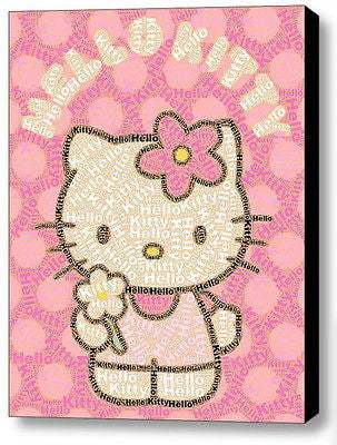 Abstract Hello Kitty Word Mosaic INCREDIBLE Framed 9X11 Limited Edition Art
