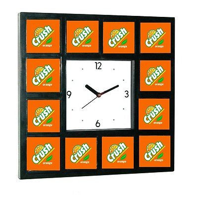 retro Orange Crush Clock sign promo around the Clock with 12 surrounding images