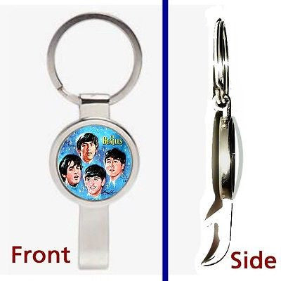 The Beatles 1964 Lunch Box Pennant or Keychain silver tone secret bottle opener