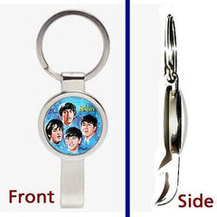 The Beatles 1964 Lunch Box Pennant or Keychain silver tone secret bottle opener , Novelties - n/a, Final Score Products
