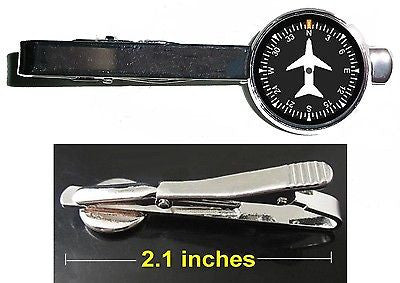 Airplane Airline Pilot Cockpit Gauge Tie Clip Clasp Bar Slide Silver Metal Shiny