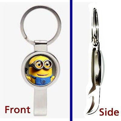 Despicable Me 2 Minion Dave Pennant or Keychain silver tone secret bottle opener