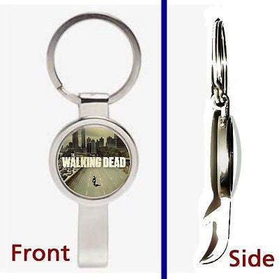 The Walking Dead Zombie Pennant or Keychain silver tone secret bottle opener , Keyrings - n/a, Final Score Products
