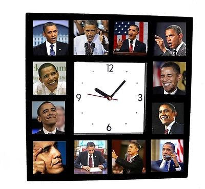 The famouse Faces of Barack Obama Clock with 12 action pictures