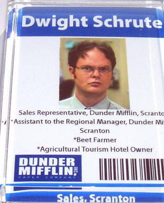 Official Dunder Mifflin Dwight Shrute ID Fridge Magnet big 2.5 X 3.5 inches