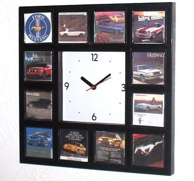 History of classic Ford Mustang Ads Garage Man Cave Clock with 12 pictures
