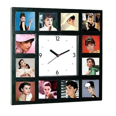 Beautiful faces of Audrey Hepburn Clock with 12 pictures