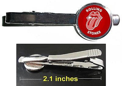 The Rolling Stones tounge Tie Clip Clasp Bar Slide Silver Metal Shiny