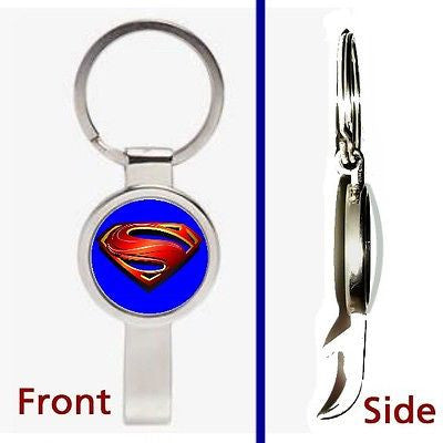 Superman Man Of Steel Pennant or Keychain silver tone secret bottle opener