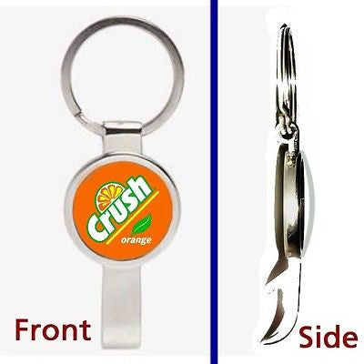 Orange Crush Soda Pop Pendant or Keychain silver tone secret bottle opener