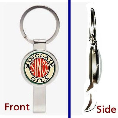 Retro Sinclair Gas and Oil Pennant or Keychain silver tone secret bottle opener