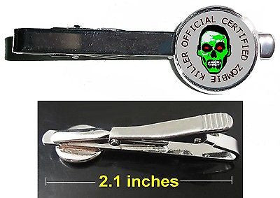 Walking Certified Zombie Killer Dead Tie Clip Clasp Bar Slide Silver Metal Shiny