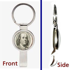100 Dollar Bill Ben Franklin Pennant Keychain silver tone secret bottle opener , Corkscrews & Openers - n/a, Final Score Products
