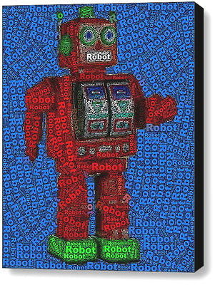 Abstract Tin Robot Word Mosaic Framed 9X11 Limited Edition Art w/COA