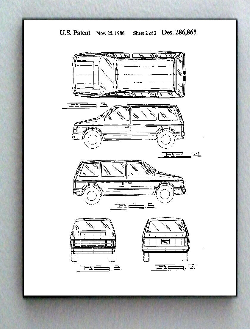 Framed 8.5 X 11 Mini Van Ford Chevy Original Patent Diagram Plans Ready To Hang