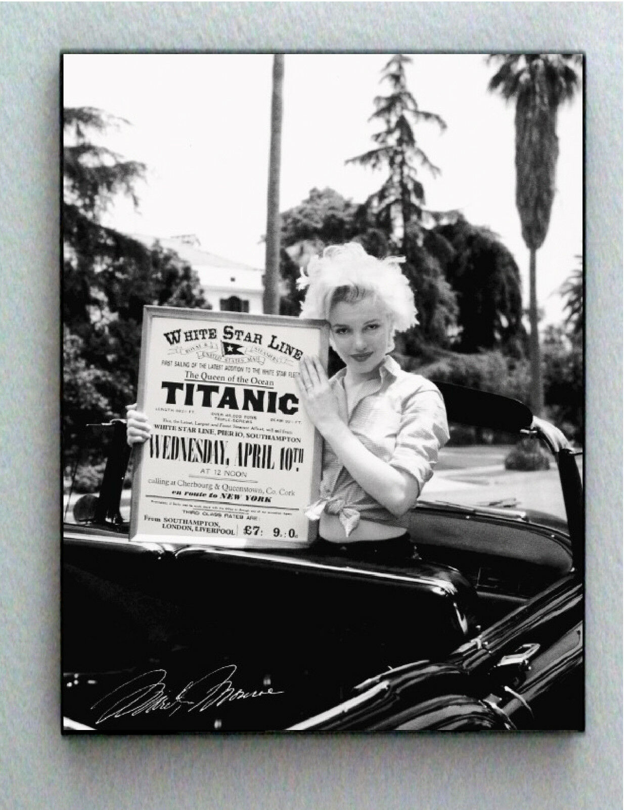 Framed Marilyn Monroe holding Titanic Travel Poster faux autograph Lim. Edition