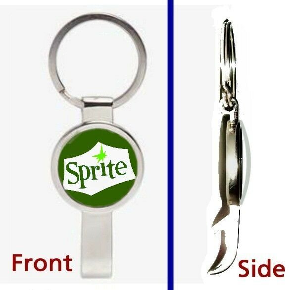 classic retro Sprite Soda Pop Pendant Keychain silver tone secret bottle opener