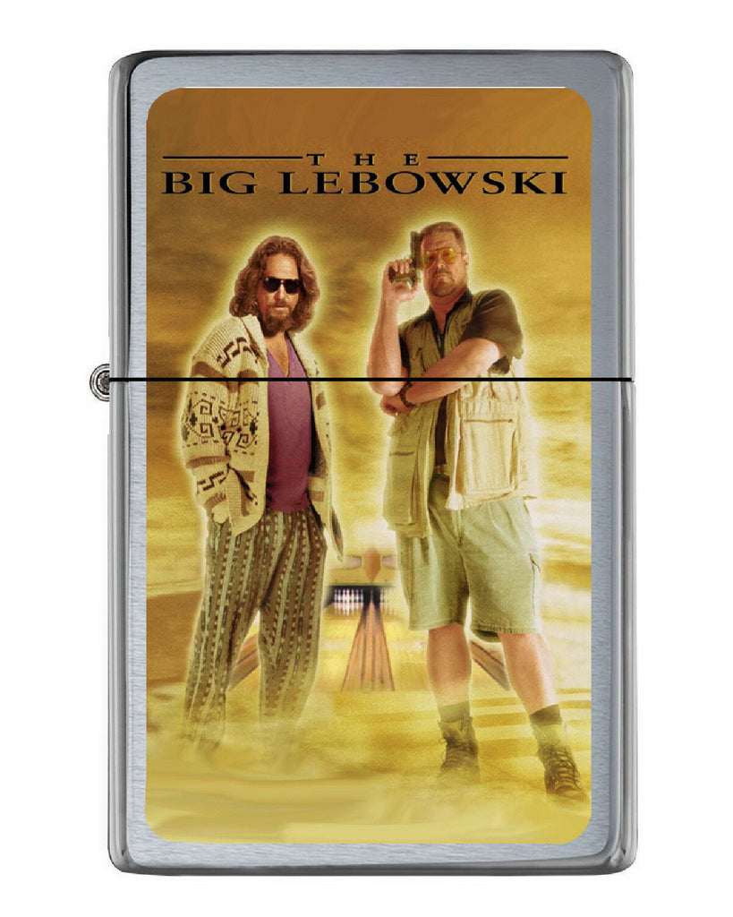 The Big Lebowski Dude Walter Flip Top Lighter Brushed Chrome with Vinyl Image.