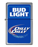Bud Light Dilly Dilly Flip Top Lighter Brushed Chrome with Vinyl Image.