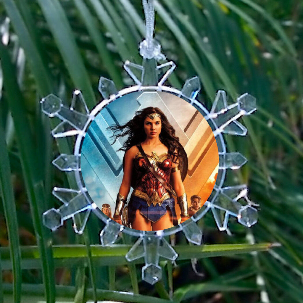 Wonder Woman Gal Gadot Snowflake Blinking Light Holiday Christmas Tree Ornament