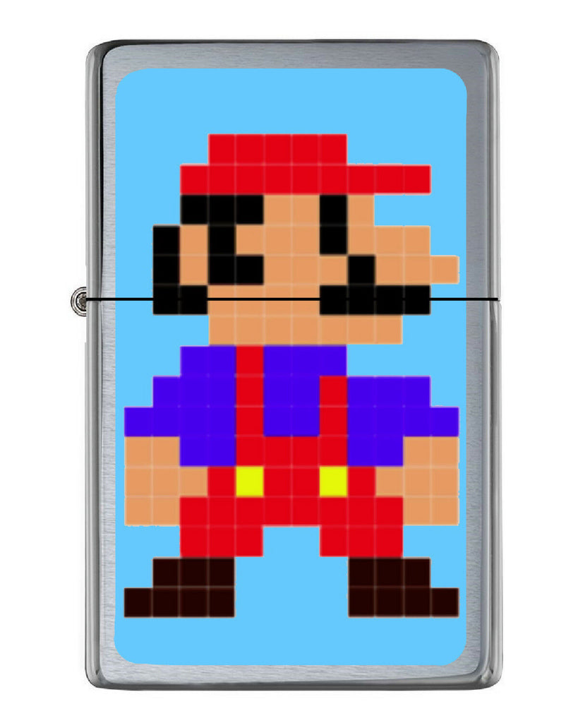 Nintendo 8-bit Mario Flip Top Lighter Brushed Chrome with Vinyl Image.