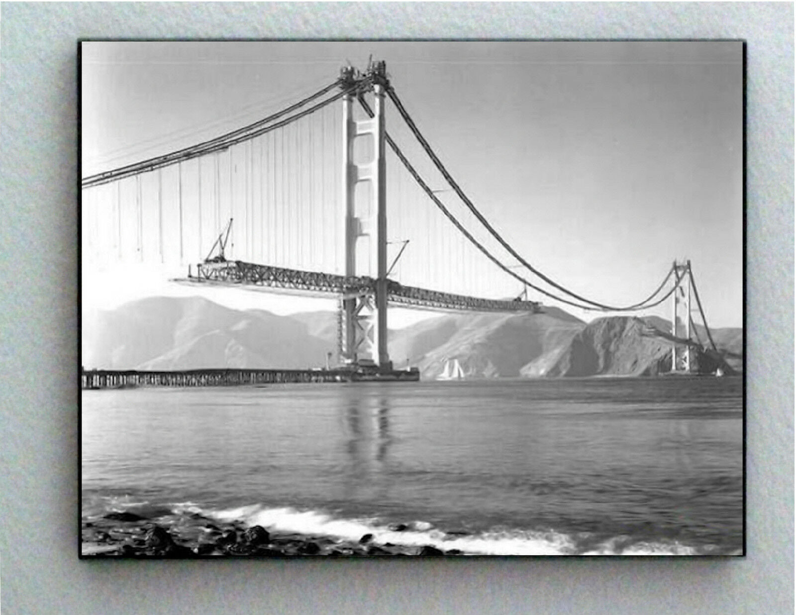 Rare Framed Golden Gate Bridge Construction Vintage Photo. Jumbo Giclée Print