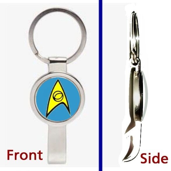 Star Trek blue Science Pennant or Keychain silver tone secret bottle opener