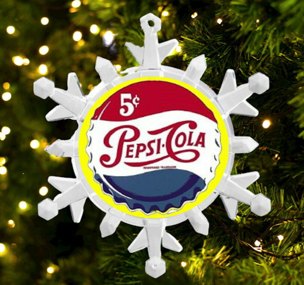 Pepsi Cola Retro Bottlecap Snowflake Blinks Lit Holiday Christmas Tree Ornament