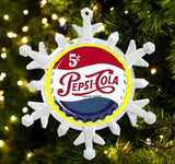 Pepsi Cola Retro Bottlecap Snowflake Blinks Lit Holiday Christmas Tree Ornament