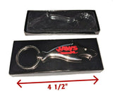 Jaws Shark Movie Silver Metal Bottle Opener Keychain with Jewel Eye and swimmer.