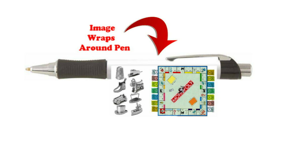 Monopoly Pen with black ink shows Game Board and Pieces