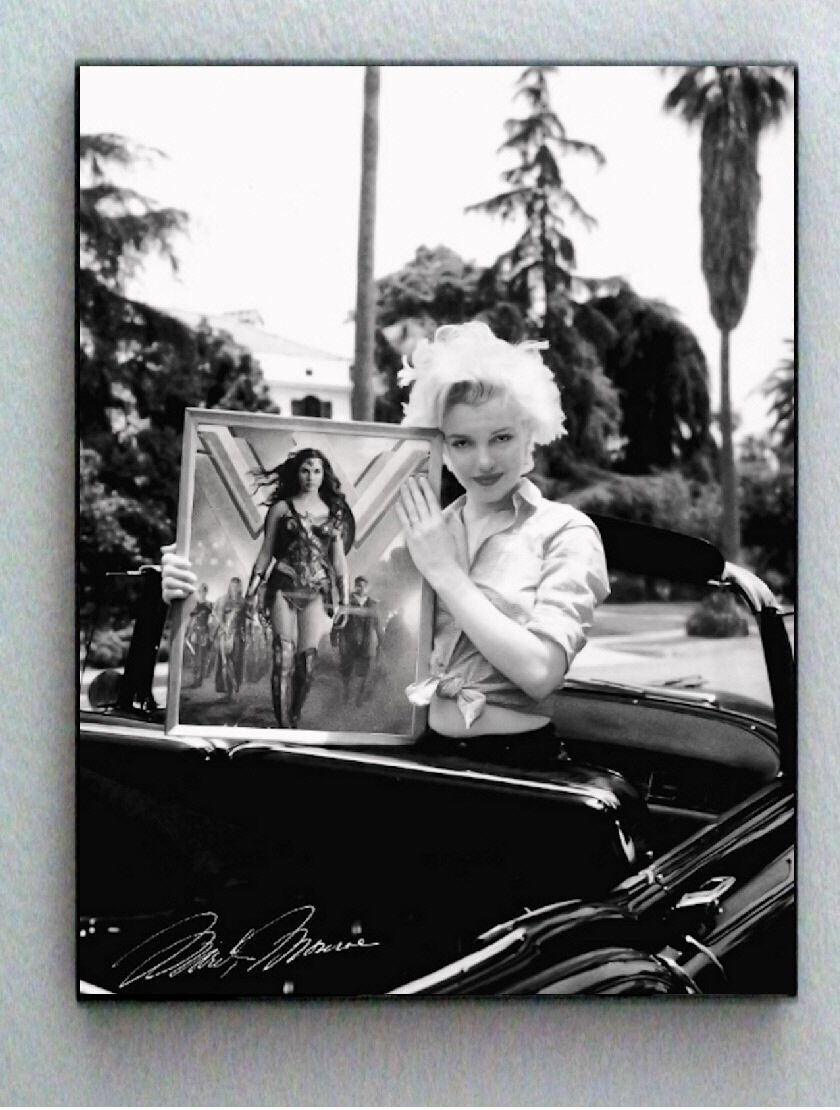 Framed Marilyn Monroe holding Wonder Woman Movie + faux signed Limited Edition