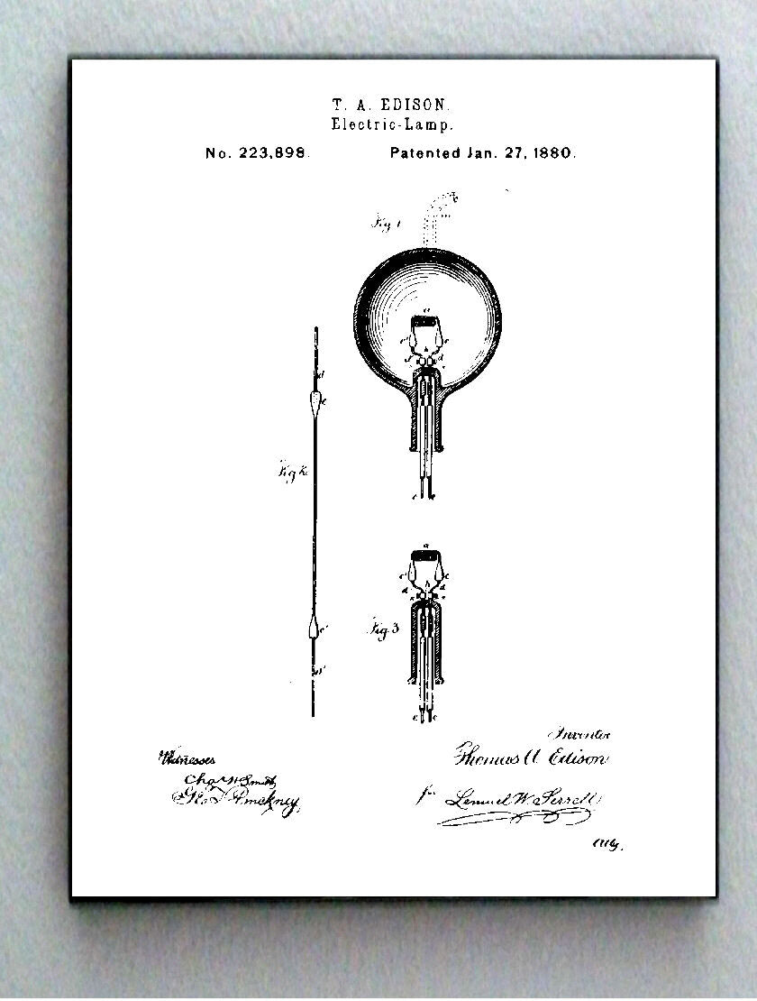 Framed 8.5 X 11 Light Bulb Classic Original Patent Diagram Plans Ready To Hang