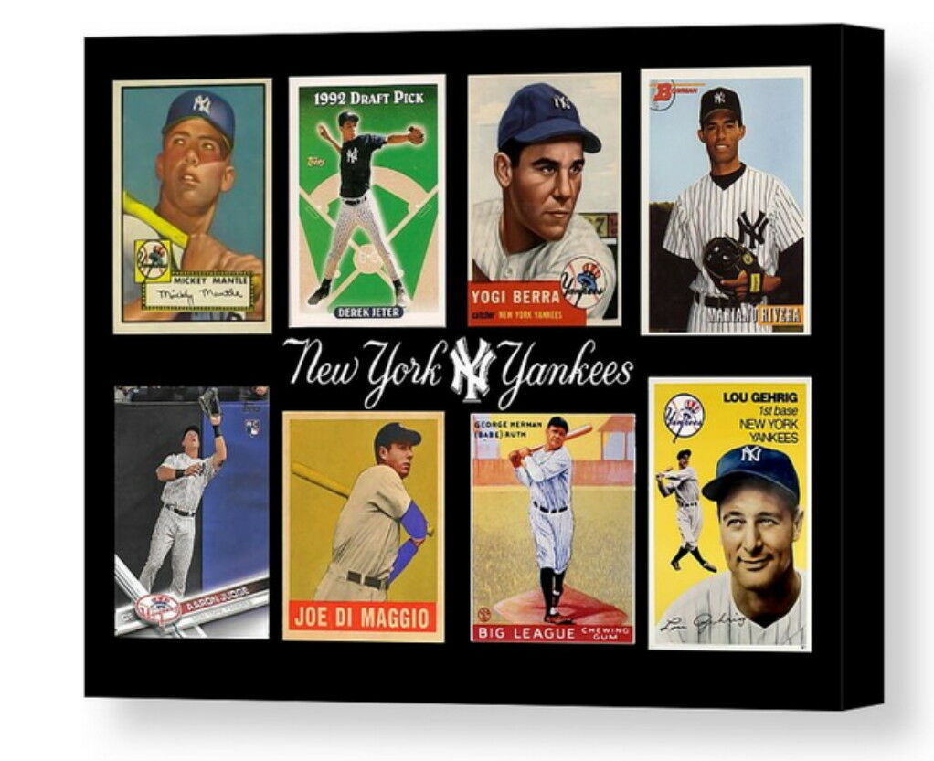 Framed Aaron Judge Babe Ruth Mickey Mantle Derek Jeter + card display Yankees