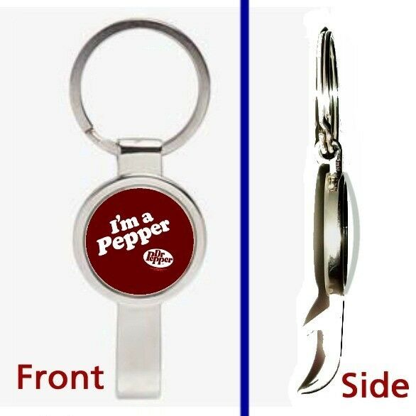 Dr. I'm a Pepper Soda Pop Pennant or Keychain silver tone secret bottle opener